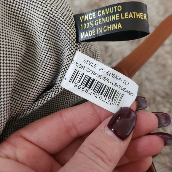 Vince Camuto Edena Tote Blue and Brown Leather and Denim Colorblocked Bag - Picture 12 of 16